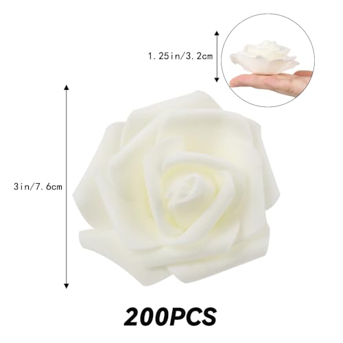200pcs Ivory Artificial Foam Rose Flower Head, 3-Inch Fake Flower Heads Stemless Flowers for DIY Crafts,Wedding Bouquets Centerpieces Arrangements Party Baby Shower Home Decor (Ivory) - color: Ivory, size: 200PCS