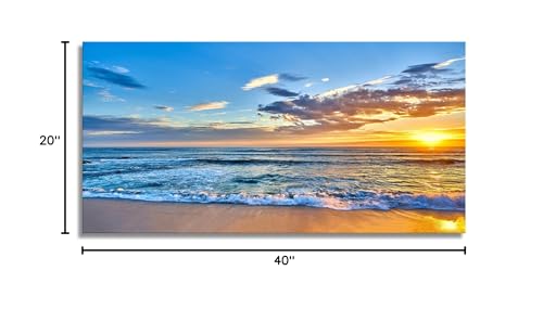 Aibonnly Wall Art Canvas Painting Seaside Sunset over the beaches 1 Piece blue sea view Ocean Picture Poster Print Framed and Stretched Ready to Hang for Living Room Bedroom Kitchen Office - color: Blue, size: 40"L x 20"W
