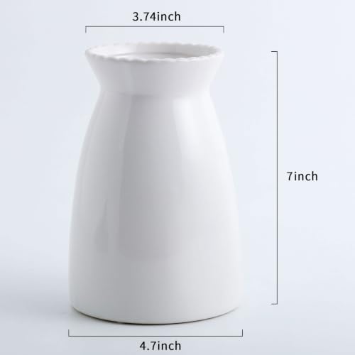 White Ceramic Vase Modern Minimalist Table Centerpiece, Round Smooth Flower Holder for Living Room, Shelf, Mantel, Wedding & Home Decor-7" H - color: White-7inch