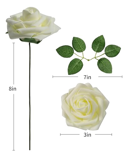 DuHouse 25Pcs Artificial Roses Flowers Fake Roses with Stems Real Touch Foam Flowers for DIY Wedding Bouquet Party Centerpiece Floral Arrangement Party Home Decor(Ivory White) - color: Ivory White, size: 25pcs