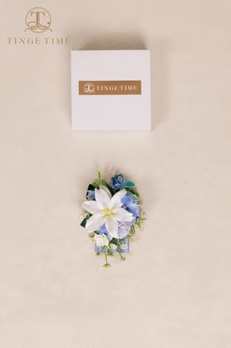 TINGE TIME Luxury Groom Boutonniere for Wedding, 1 PCS Pocket Boutonniere for Men, Artificial Corsage for Wedding, Prom, Homecoming, Anniversary, Graduation, Christmas Dinner (Provence Blue A) - color: Provence Blue a