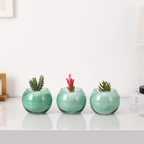 Round Glass Vases Set of 6, Green Flower Vases for Centerpieces, Glass Bowl Vase, Small Round Vase for Living Room, Bedroom, Kitchen, Dining Table, Office, Wedding, 4 Inches - color: Green, size: 4”