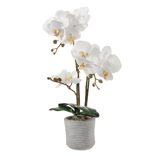 17.7" White Artificial Orchid Flowers in Ceramic Pot, Realistic Silk Phalaenopsis Arrangement with Stone, Waterproof Fake Orchid Plant for Bathroom, Home Office Table Top Centerpiece Decor(Orchid 3) - color: Orchid 3