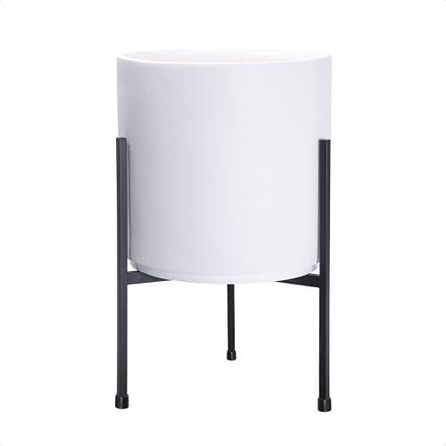 D'vine Dev Modern White Plants Pot Cylinder Planter with Heavy Duty Stand, Small 8 Inch Pot, 15 Inch with Stand Height, 96-T-A-1 - color: White, size: Small 8 Inch