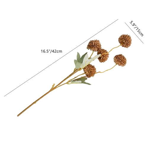 Mandy's 6 Stems Silk Dark Brown Kiku Ball Flowers | Artificial Chrysanthemum Stems for Home Summer Décor Realistic Faux Floral Arrangement Minimalist Elegant Style - color: Dark Brown