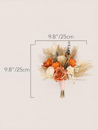 Rinlong 1Pc Fall Wedding Bouquet for Bridesmaids Burnt Orange Dried Flower Bridesmaid Boho Terracotta Bouquet Wedding - color: 04-beige & Terracotta