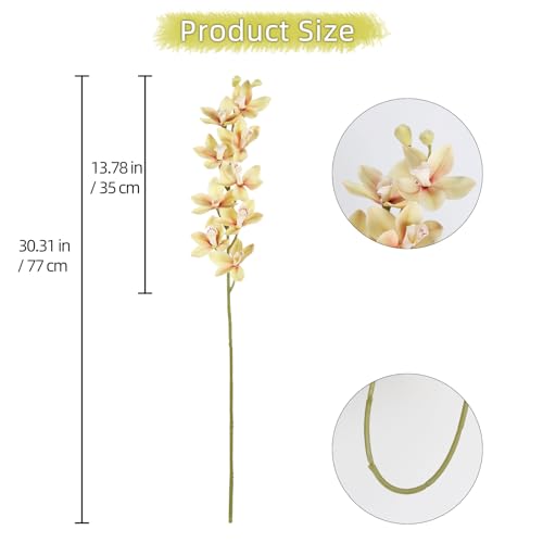 IPOPU 5 Pcs Real Touch Faux Orchid Champagne Orchid Artificial Flowers with Long Stem for Wedding Party Centerpiece Bridal Bouquet DIY Home Living Room Decoration - color: Champagne