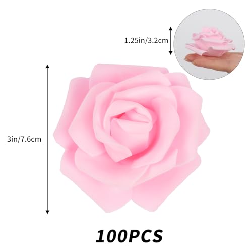 100pcs Foam Rose Artificial Flower Heads, 3-Inch Light Pink Fake Flower Heads Stemless Rose Flowers Bulk for DIY Crafts,Wedding Bouquets Party Baby Shower Home Decor (Light Pink) - color: Light Pink, size: 100PCS
