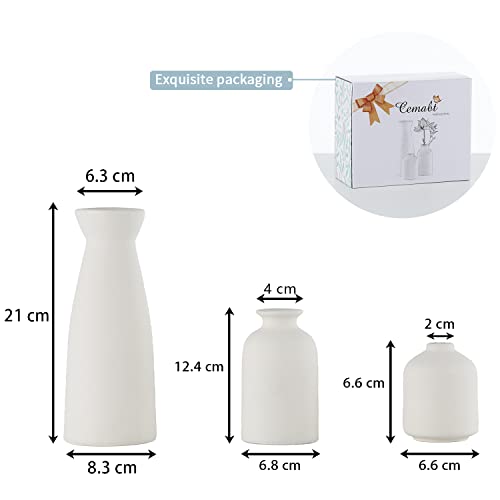 CEMABT White Ceramic vase Set-3 Small Flower vases for Decor,Modern Boho Farmhouse Home Decor,Decorative vase for Pampas Grass&Dried Flowers,idea Shelf,Table,Bookshelf ，Entryway- Distressed - color: 3set-white