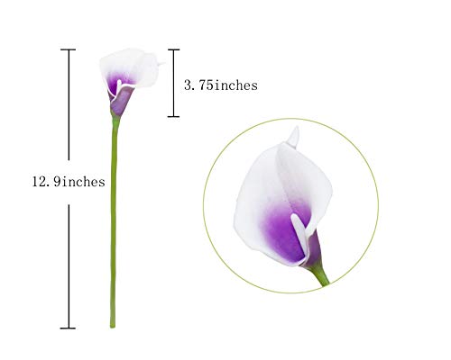 DuHouse 20Pcs Calla Lily Artificial Real Touch Latex Flowers Fake Wedding Bouquet Home Wedding Party Decor (Purple White) - color: Purple White, size: 20pcs