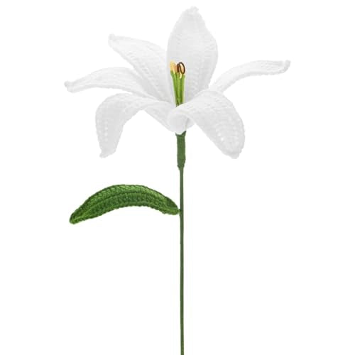 M METERXITY 1-Pack Crochet Flowers, Knitted Artificial Wool Lily for Mother's Day/Wedding/Birthday/DIY Decor, Handmade Knitted Flowers [White] - color: White