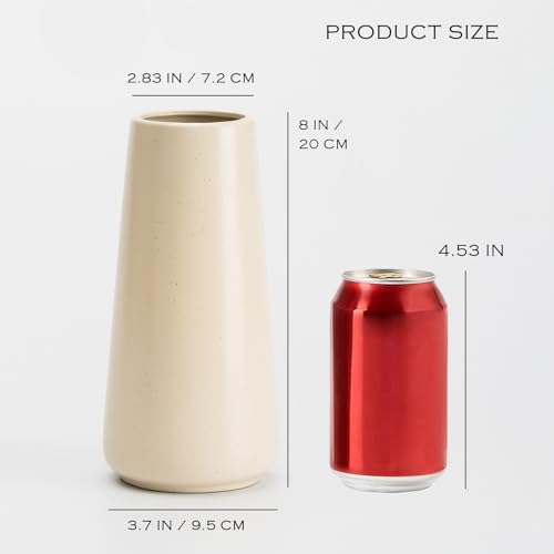 Beige Ceramic Vase - 8“ Neutral Vase Home Decor, Boho Off White vase, Cream vases for Flower, Minimalist Modern Ivory Vases for Centerpieces, Room Decor, Living Room, Bedroom - color: Beige, size: Big