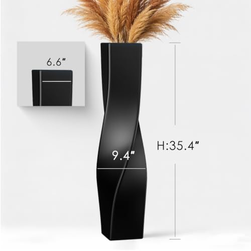 Tall Floor Vase 35.4" Matte Black, Resin Large Floor Vase Square Twisted Vases for Dried Pampas Grass Feathers Branches Fresh Flowers, Modern Home Decor for Living Room Corner Entryway - color: Black, size: 35.43 Inches