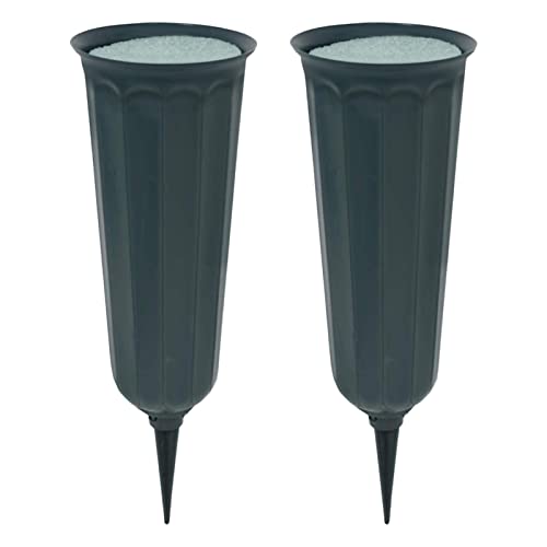 Kakalote 2pcs Cemetery Vase with a Stake and Foam Inserts, Plant Flowers Holder for Keeping Bouquets in Place, Elegant Grave Decorations for Cemetery(Flower Holder)