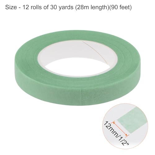 HARFINGTON 12 Rolls Floral Tapes 1/2 Inch 30 Yards Flower Adhesive Waterproof Tape for Floral Arranging Wedding Bouquet Wrap Craft Florist Tape, Pale Cyan - color: Pale Cyan