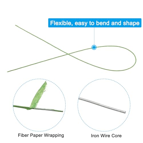 PATIKIL 22 Gauge 14" Floral Stem Wire, 50 Pcs Paper Wrapped Iron Artificial Flower Stem Accessories for DIY Bouquet Stem and Craft Decoration, Light Green - color: Light Green