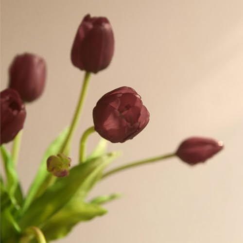 15pcs Artificial Tulips Flowers,Soft Touch Latex Bouquet, Fake Tulips Flowers,Spring Wedding Home Room Table Centerpiece Decor Deep Purple Set - color: 40pcs Deep Purple(no Vase)