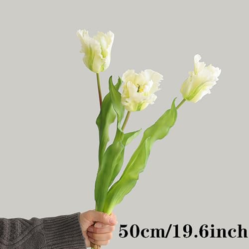 3PCS Artificial Parrot Tulips Made of Silk Flowers and Plastic Rods, Ideal for Living Room, Dining Room, Office, Festival and Party Decorations (Green) - color: Green