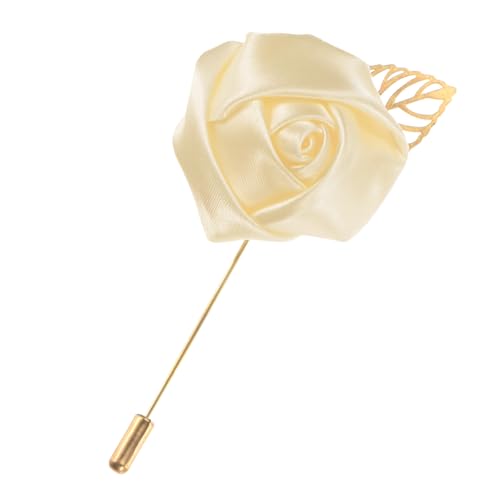 M METERXITY 1-Pack Flower Lapel Pins for Men, Golden Leaf Rose Boutonnieres Pin Groom Boutonnieres for Wedding/Dance/Party, Men Lapel Pins for Suits Satin Flower Corsage [Lotus Color] - color: Lotus Color