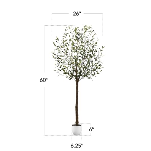 Best Choice Products 5Ft Artificial Olive Tree, Lifelike Faux Tree w/Planter Pot, Indoor Home Office Accent Decor Realistic Trunk, Fruit, Fake Plant - size: 5ft
