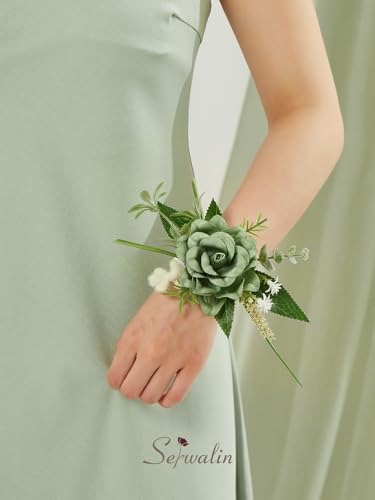 Serwalin 2 Pcs Wrist Corsage, 6-7 Inch Green Corsage for Wedding, Bridesmaid Mother Grandmother, Artificial Flowers for Prom Ceremony Anniversary - color: Green, size: Corsage-2pcs