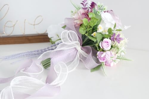 11 Inch Cascading Bridal Bouquet Waterfall Cascade Wedding Bouquet Bride with Artificial Silk Rose Flower Rustic Boho Wedding Ceremony Bouquet Lavender White - color: Lavender & White