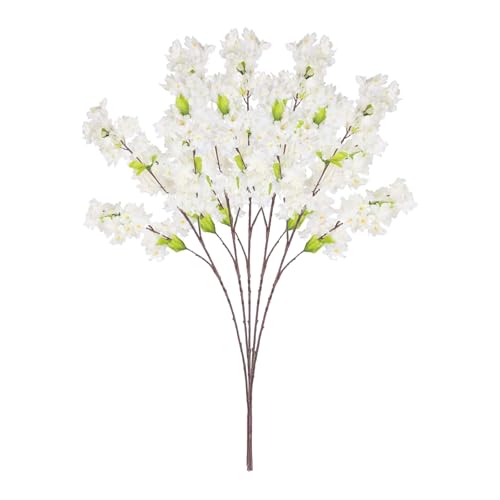 MINGZHE 5pcs Artificial Cherry Blossom Branches Faux Cherry Flowers 39 Inch Peach Branches Silk Tall Stems Fake Flower Arrangements for Home Wedding Table Vase Decor (White) - color: White