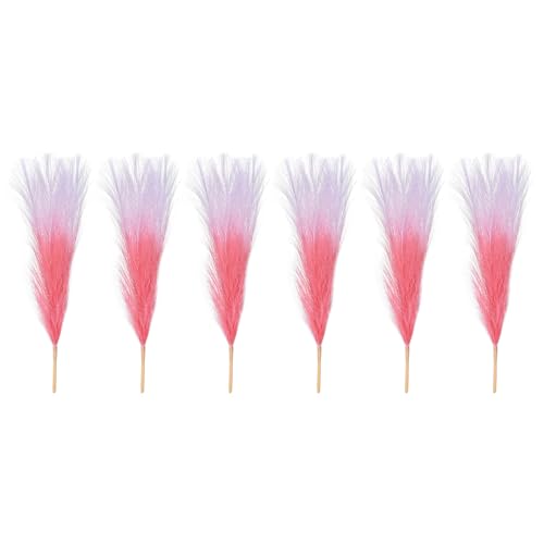 PATIKIL 17 Inch Faux Pampas Grass, 6 Pcs Boho Decor for Home Decoration Artificial Tall Fluffy Stems for Wedding Flower Party Vase Arrangement Centerpieces, Gradient Pink - color: Pink