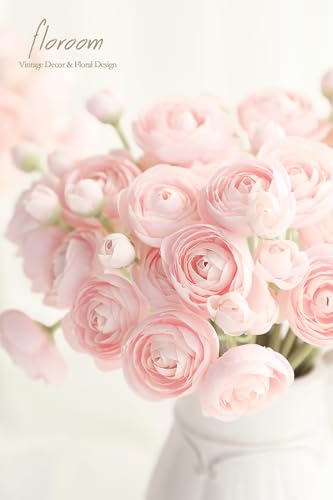 Floroom Ranunculus Artificial Flowers 18 Pcs Blush Faux Silk Mini Ranunculus Bulk Fake Wedding Filler Flowers for DIY Pink Bouquets, Centerpieces, Bridal Shower Decorations & Arrangements - color: Shabby Blush