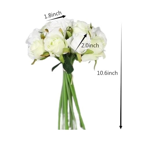 Jasion Artificial Roses Silk Fake Flowers 12 Heads DIY Arrangement Bouquet for Home Office Table Centerpieces Bridal Wedding Easter Decoration Without Vase (Spring White) - color: Spring White