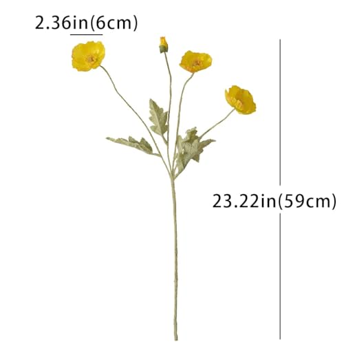 Lifelike Artificial Poppy Flowers, 8 Stems Silk Bouquet with Flocked Stems & Leaves – for Wedding Centerpieces, Home Decor, Table Arrangements - color: 8pcs Yellow