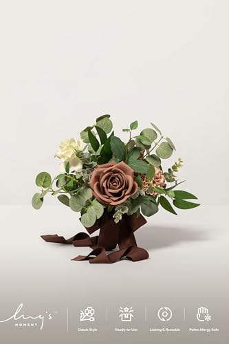 Ling's moment Brown Bridesmaid Bouquets Set of 6, Earth Brown & Sand Dune Artificial Wedding Flower Bouquets Floral Bouquet Bridesmaid Bouquets with Ribbon, Ceremony, Anniversary, 7-inch Diameter - color: Br-earth Brown & Sand Dune