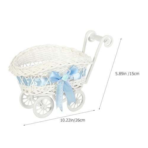 Cabilock Wicker-Look Baby Carriage Basket with Lid, Imitation Rattan Candy Basket for Baby Shower Centerpiece, Wedding Party Table Decor, 10.23 x 5.90 x 3.93 Inch