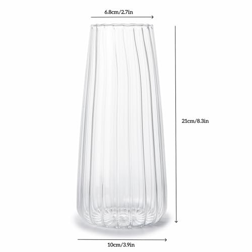 8.3in Clear Glass Vase for Flowers, Ribbed Flower Vase for Table Centerpiece Wedding Home Decor, Modern Glass Vases for Living Room, Bedroom, Dining Table, Office, Birthday Housewarming Gift (Striped) - color: Striped
