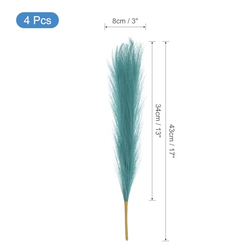 uxcell 4pcs Faux Pampas Grass 17 Inch 6 Stem Artificial Fake Dried Pampas Grass Decor for Floor Vase Filler, Wedding Decoration, Home Decoration, Blue Green - color: Blue Green