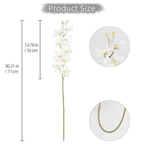 IPOPU White Orchid Artificial Flowers 5 Pcs Real Touch Orchids with Stem for Vase Wedding Party Table Centerpiece DIY Home Office Decor - color: White
