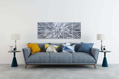 YHSKY ARTS Silver Floral Metal Wall Art - Hand Crafted 5 Piece Aluminum Sculpture Set for Living Room and Bedroom Decor - color: Silver Flower Art, size: 64x24IN