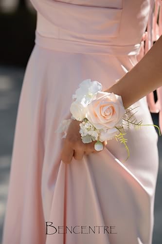Blush Corsage for Wedding(Set of 6),Wrist Corsage for Woman,for Prom,Party Prom Hand Flower Decor,Mother of The Bride Corsage - color: Blush
