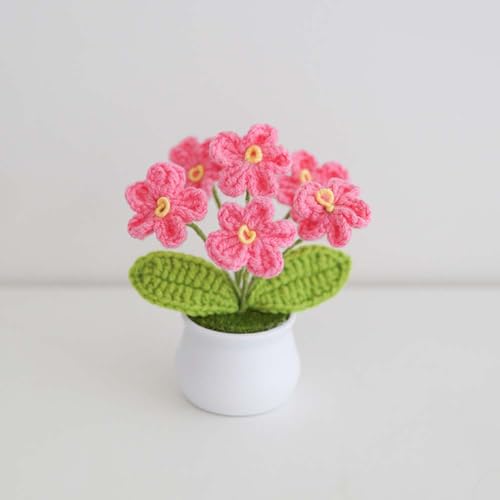 Blync Knitting Crochet Flowers Potted Plants, Fake Forget Me Not Flowers for Friends, Family and Lover, Artificial Handmade Flowers for Valentines Birthday Wedding Gift and Home Decor (Red) - color: Red