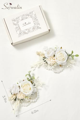 Serwalin 2 PCS White Wrist Corsage for Wedding, Corsages Wristlet for Bridesmaid Mother Grandmother Girl, Artificial Flowers for Prom Ceremony Homecoming Anniversary - color: A White, size: Corsage 2pcs