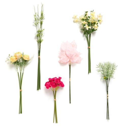 Ling's moment Artificial Greenery Stems Box Set, 27pcs with 6 Kinds of Faux Greenery Picks for DIY Bridal Bouquets Wedding Floral Arrangement Table Centerpieces, Passionate Pink & Blush - color: Pk-passionate Pink & Blush