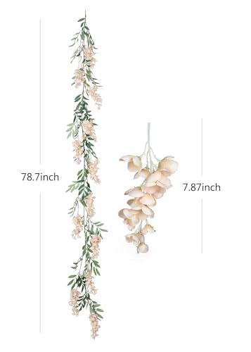 Duovlo 4Pcs 6.6Ft/Piece Imitation Silk Wisteria Garland Hanging Flower Vine for Home Outdoor Garden Ceremony Wedding Arch Floral Decor (Champagne) - color: Champagne