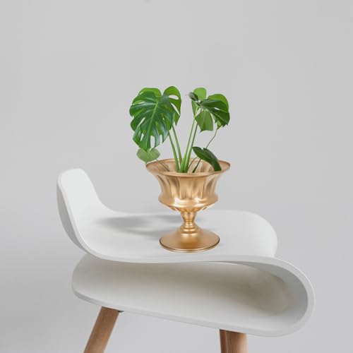 SEWACC Flower Vase Iron Flower Pot Vintage Urn Planter Floral Arrangement Pot for Home Office Window - color: Golden