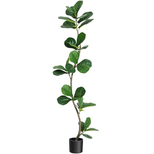 IDEALHOUSE 5ft Lifelike Artificial Fiddle Leaf Fig Tree, Fake Ficus Lyrata Tree with Sturdy Cement Base, Indoor Outdoor Decor for Home Office Living Room, Ideal Housewarming Gift - size: 5ft
