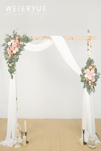 Artificial Wedding Arch Flowers Kit(Pack of 3),2Pcs Artificial Flower Arch Decor,1Pcs Sheer Drape for Wedding Ceremony Arbor for WeddingCeremony (Romantic Pink) - color: Romantic Pink