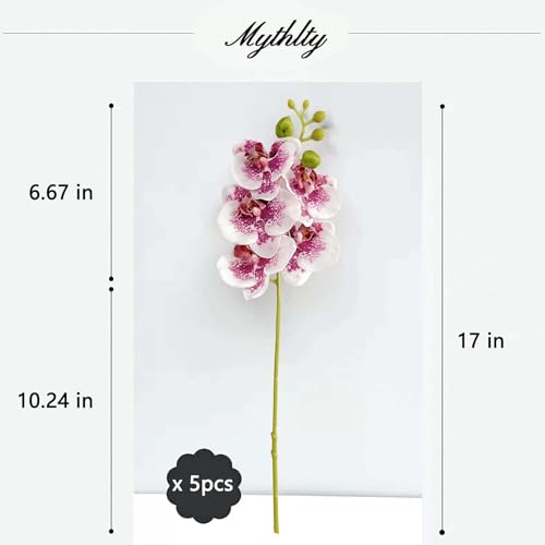 5 Artificial Orchid Flower Stems 18 Inches Real Touch Faux Phalaenopsis Flowers Fake Orchid Flowers Arrange for Wedding Bouquets Indoor Décor for Home Office (Spotted Pink) - color: Spotted Pink