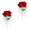 Red Rose Boutonniere for Men, Set of 2, Groom and Best Man Artificial Flowers Boutonnieres, for Wedding Ceremony Formal Dinner Prom Party - color: 2 Boutonnieres Red