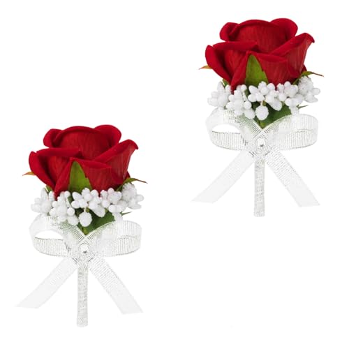 Red Rose Boutonniere for Men, Set of 2, Groom and Best Man Artificial Flowers Boutonnieres, for Wedding Ceremony Formal Dinner Prom Party - color: 2 Boutonnieres Red