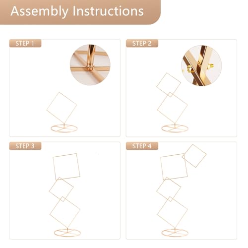 Square Wedding Arch Backdrop Stand Set of 2, Gold Metal Flower Display Stands, 4-tier Party Balloon Arch Stands, Floral Backdrop Frame Display Racks for Birthday Party Christmas Wedding Home Decor