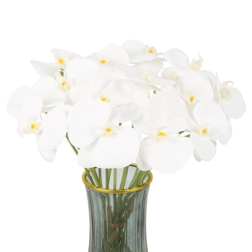 White Orchids Artificial Flowers 6 Bouquets 18 Heads Real Touch Faux Orchid Fake Flowers Bouquet for Vase Table Centerpiece Home Wedding Party Garden Decoration(White) - color: White